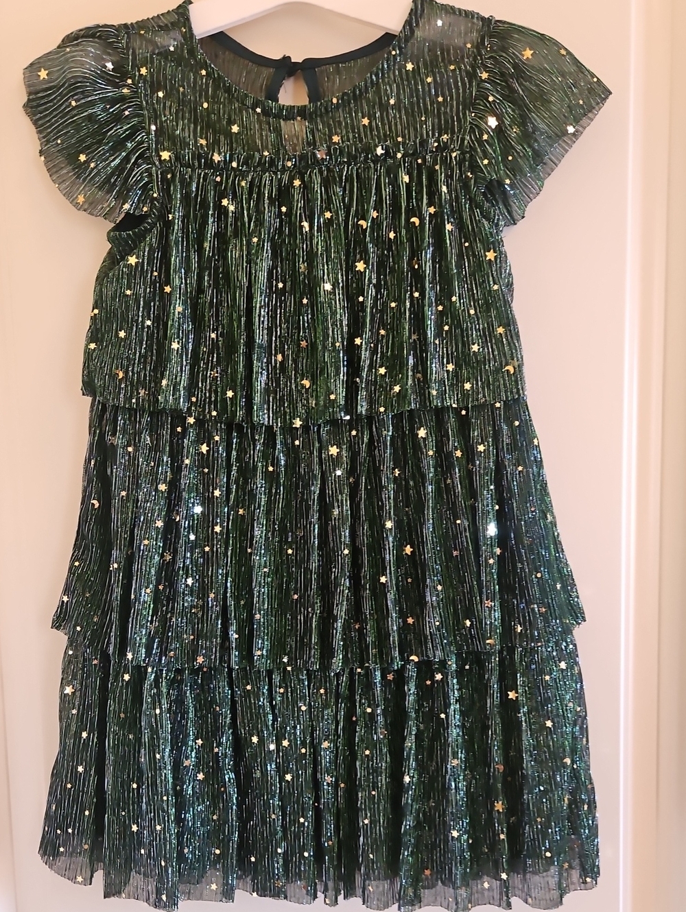 Girls' Emerald Green Star-Accent Tiered Party Dress